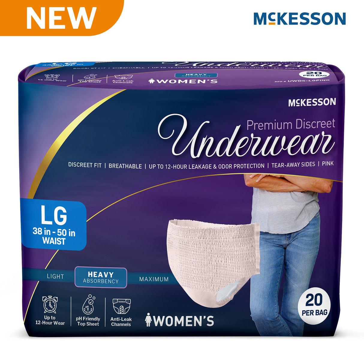 Absorbent Underwear McKesson Premium Discreet Pull On with Tear Away Seams Adult Large Female Disposable Heavy Absorbency - BeHope
