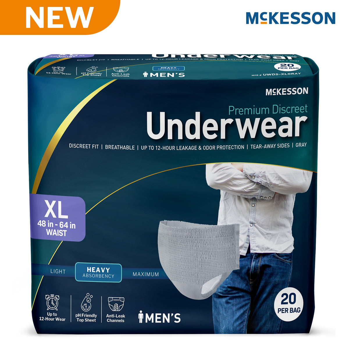 Absorbent Underwear McKesson Premium Discreet Pull On with Tear Away Seams Adult X-Large Male Disposable Heavy Absorbency - BeHope
