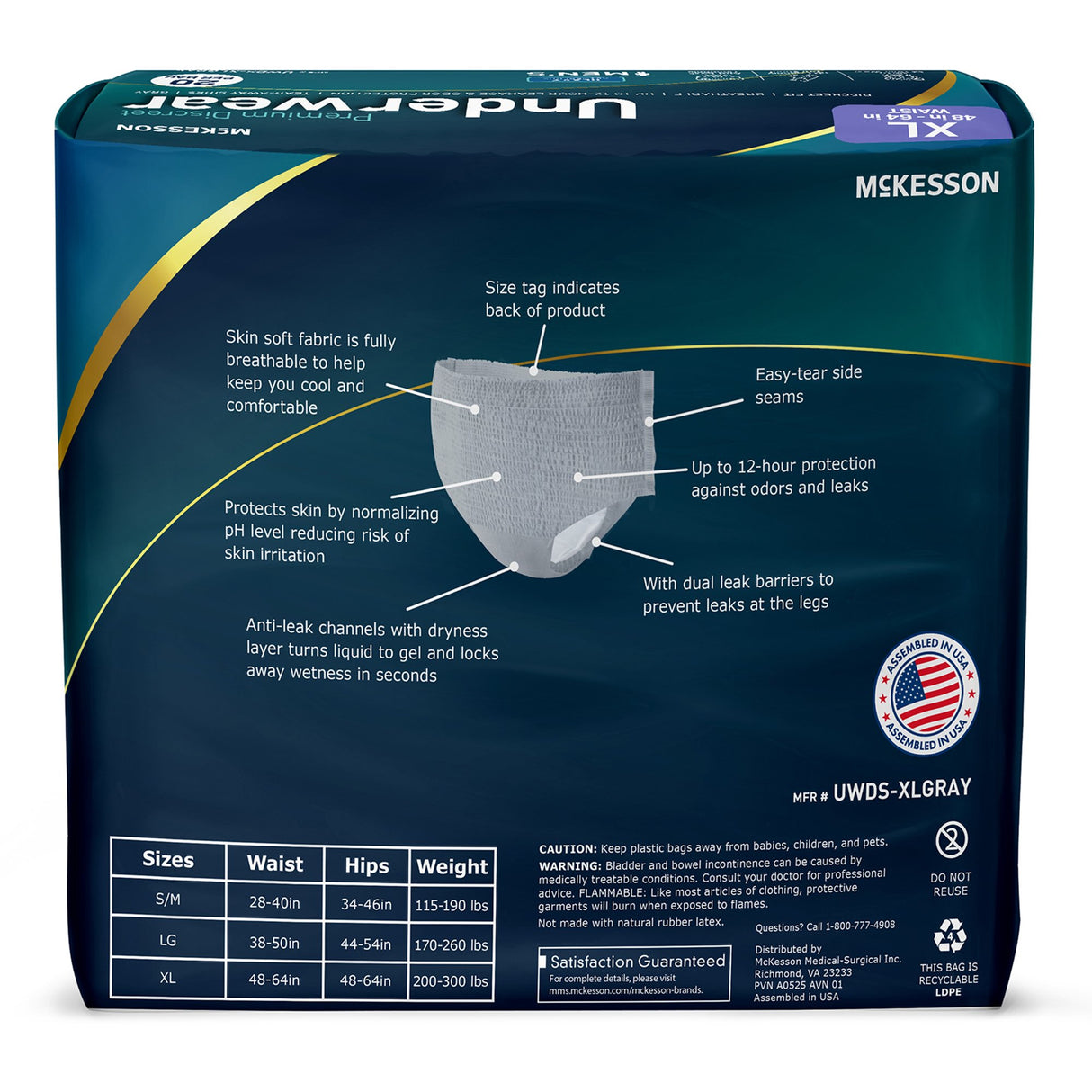 Absorbent Underwear McKesson Premium Discreet Pull On with Tear Away Seams Adult X-Large Male Disposable Heavy Absorbency - BeHope