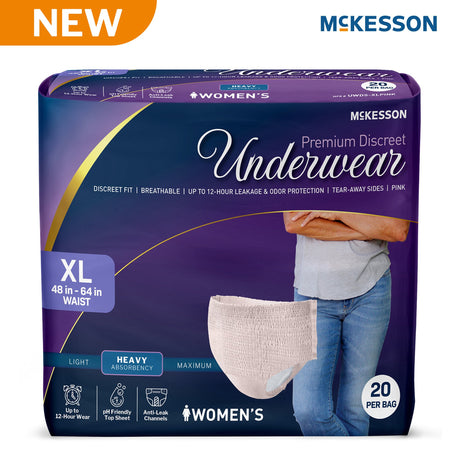 Absorbent Underwear McKesson Premium Discreet Pull On with Tear Away Seams Adult X-Large Female Disposable Heavy Absorbency - BeHope