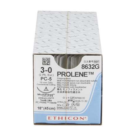 Nonabsorbable Suture with Needle Prolene™ Polypropylene PC-5 3/8 Circle Precision Conventional Cutting Needle Size 3-0 Monofilament - BeHope