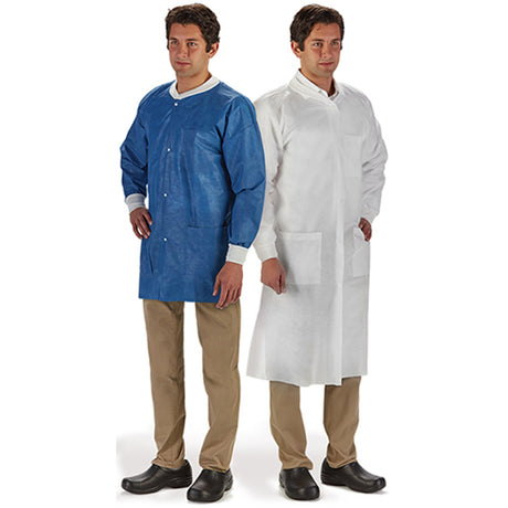 Lab Jacket LabMates® Blue Large Hip Length SMS Disposable - BeHope
