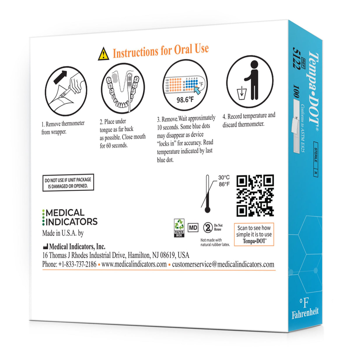 Disposable Oral Thermometer Tempa·DOT™ 99 to 104 °F Color Dots Display - BeHope