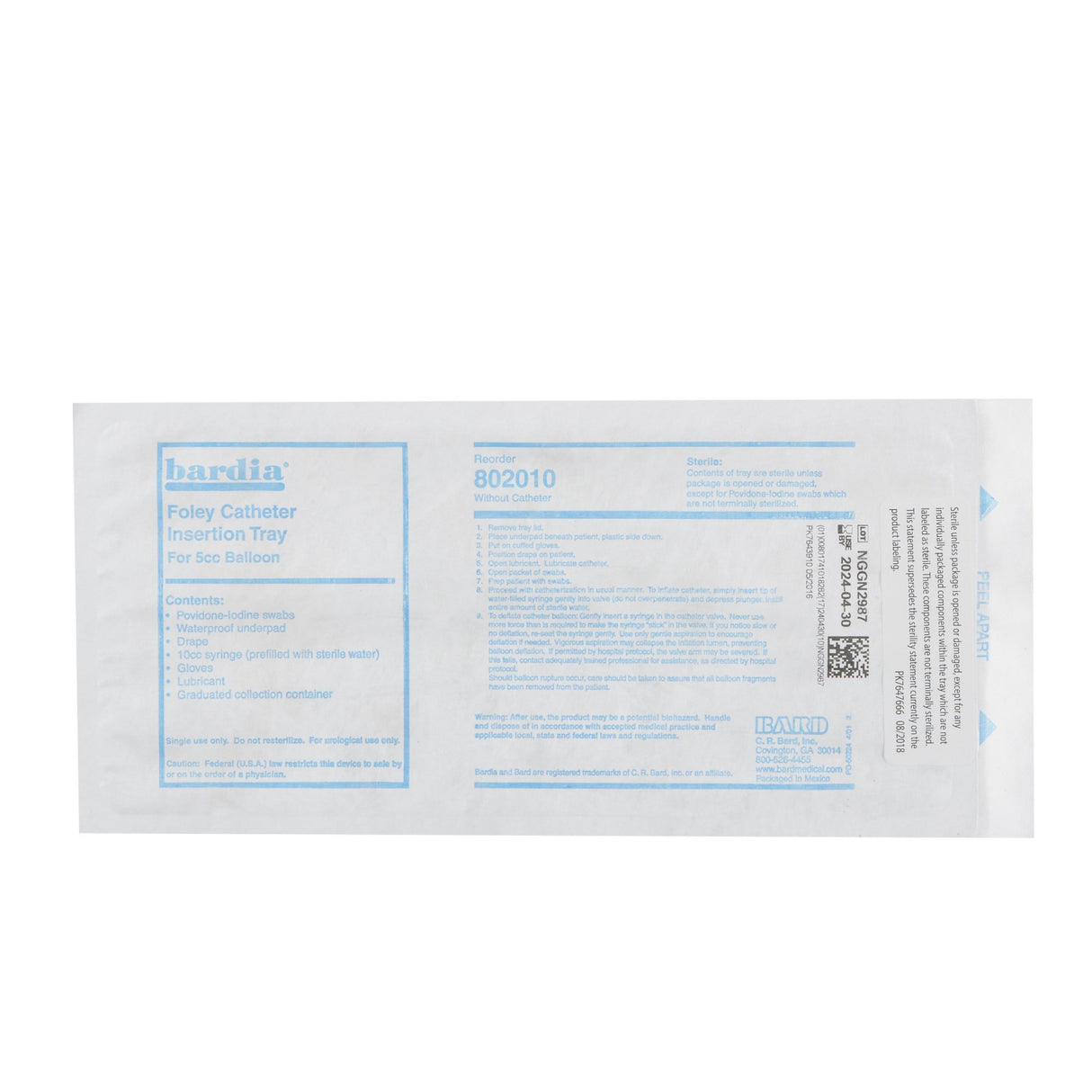 Catheter Insertion Tray Bardia® Foley Without Catheter Without Balloon Without Catheter - BeHope