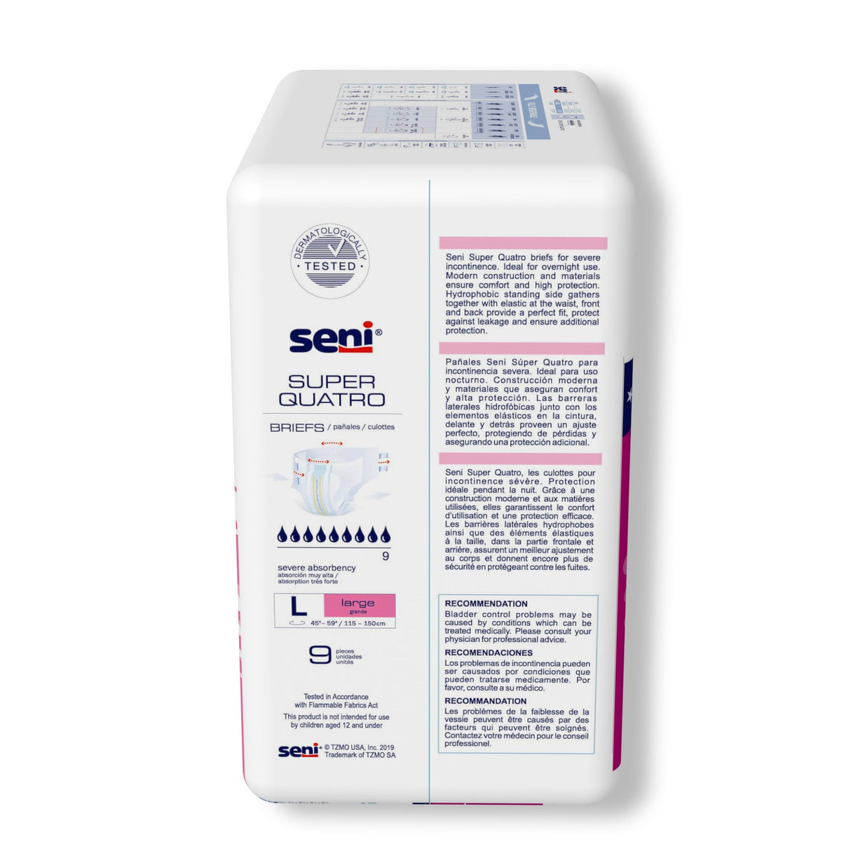 Unisex Adult Incontinence Brief Seni® Super Quatro Large Disposable Heavy Absorbency - BeHope