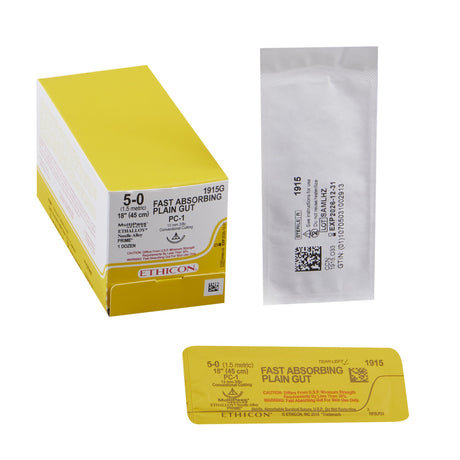 Absorbable Suture with Needle Fast Absorbing Gut Plain Gut PC-1 3/8 Circle Precision Conventional Cutting Needle Size 5-0 Monofilament - BeHope