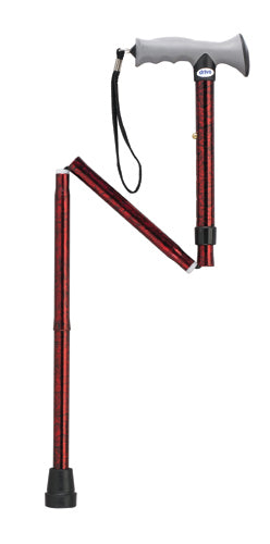 Canne pliante en aluminium avec poignée en gel, rouge craquelé