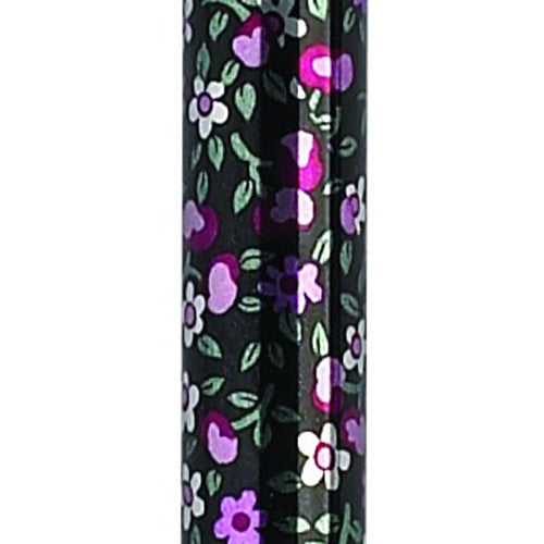 Canne pliante à poignée pistolet réglable, motif floral noir, pointures 33 à 37