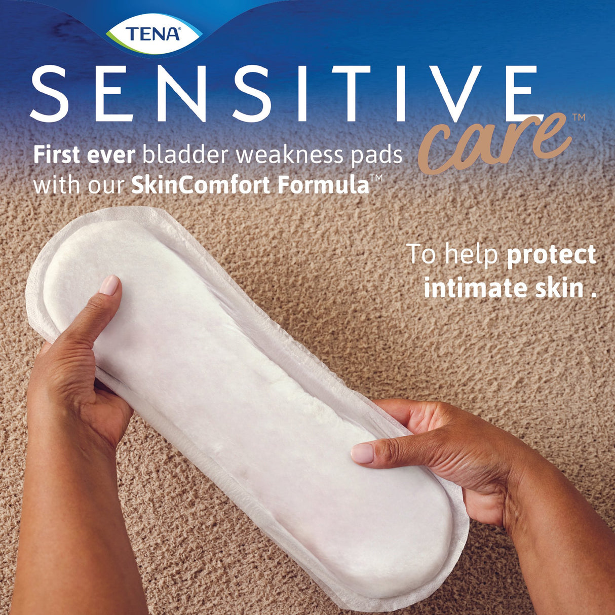 Bladder Control Pad TENA Sensitive Care Extra Coverage Long 12 Inch Length Moderate Absorbency Dry-Fast Core One Size Fits Most