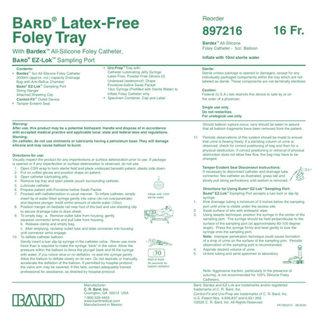 Indwelling Catheter Tray Bardia® Foley 16 Fr. 5 cc Balloon Silicone - BeHope