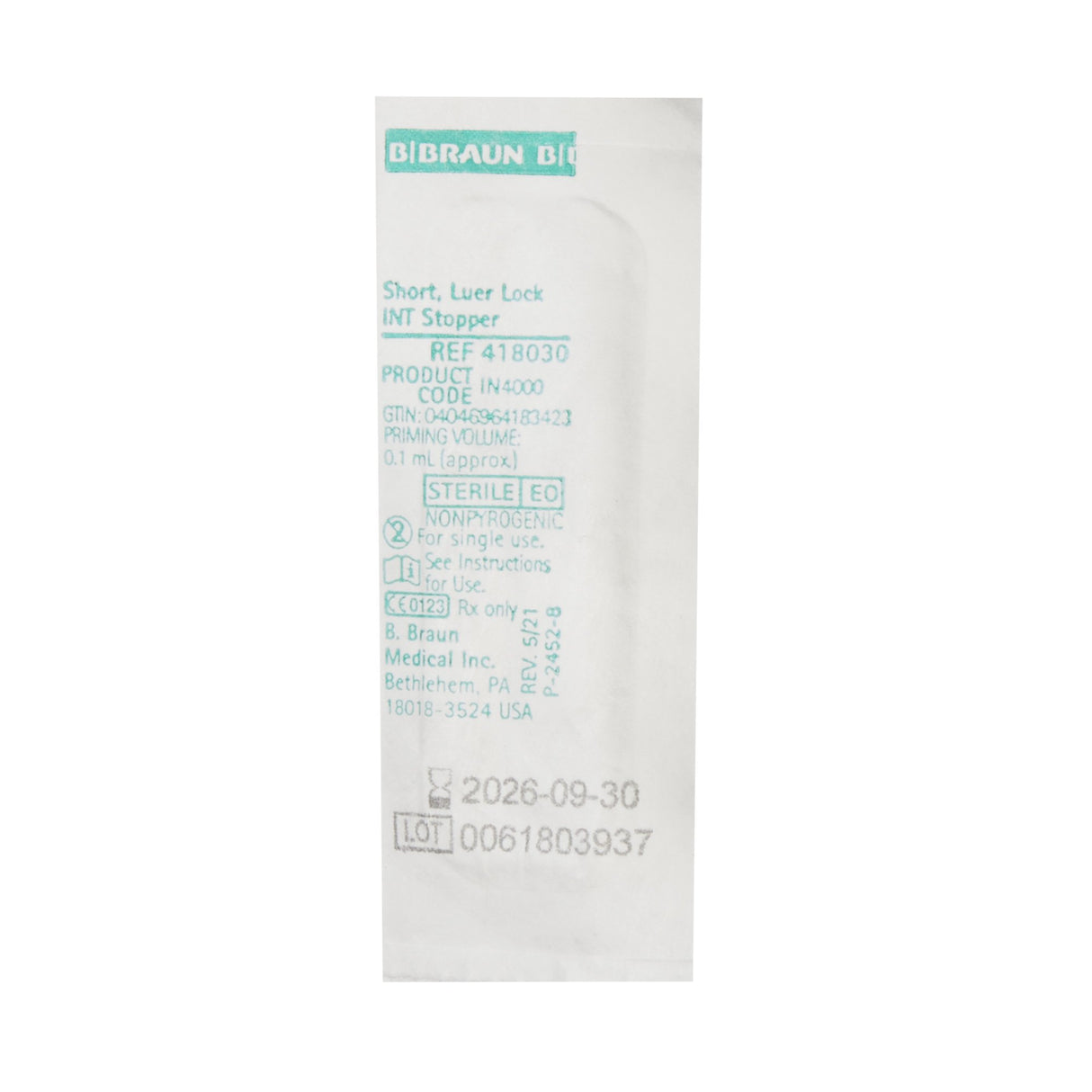 Cap, Intermittent Injection Priming Volume 0.1 mL, Length 3/4 Inch, Proximal Injection Port, Distal Male Luer Lock Connector, DEHP-free, - BeHope