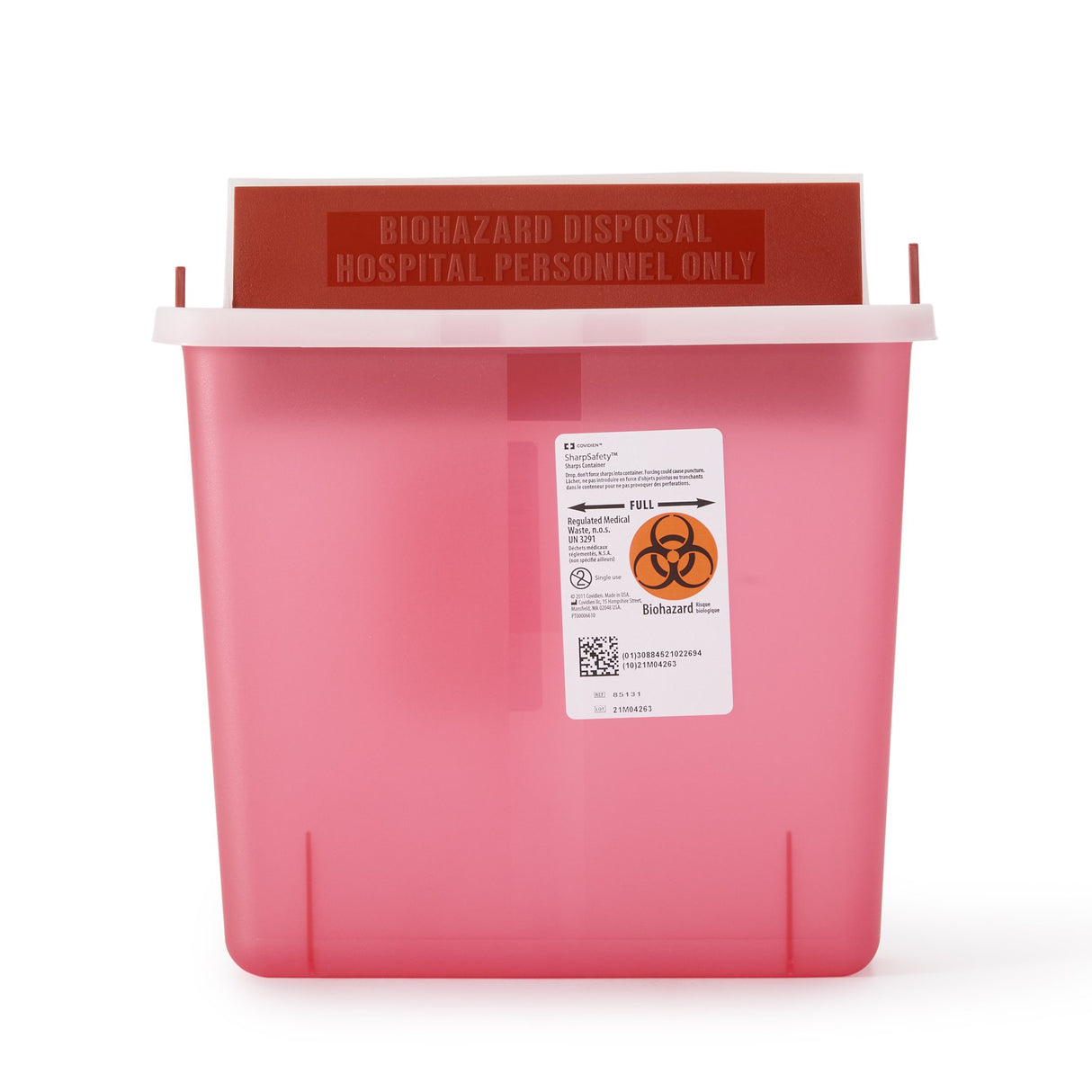 Sharps Container In-Room™ Translucent Red Base 11 H X 10-3/4 W X 4-3/4 D Inch Horizontal Entry 1.25 Gallon - BeHope