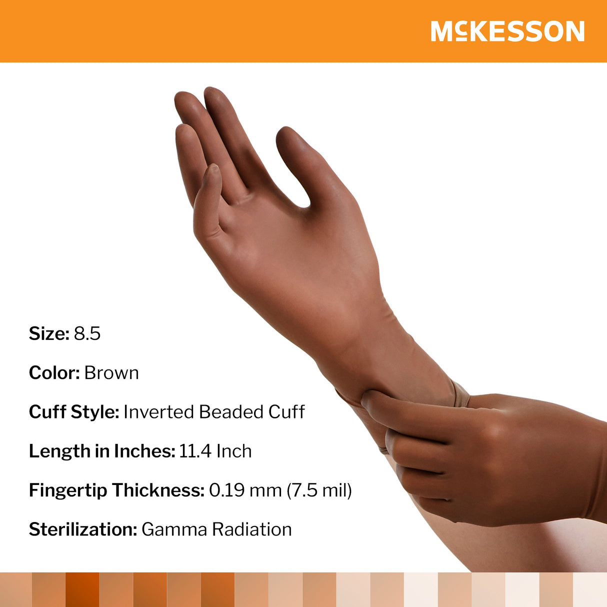 Surgical Glove McKesson Perry® Size 8.5 Sterile Latex Standard Cuff Length Smooth Brown Not Chemo Approved - BeHope