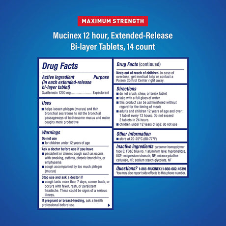 Cold and Cough Relief Mucinex® ER 1200 mg Strength Tablet 14 per Box - BeHope