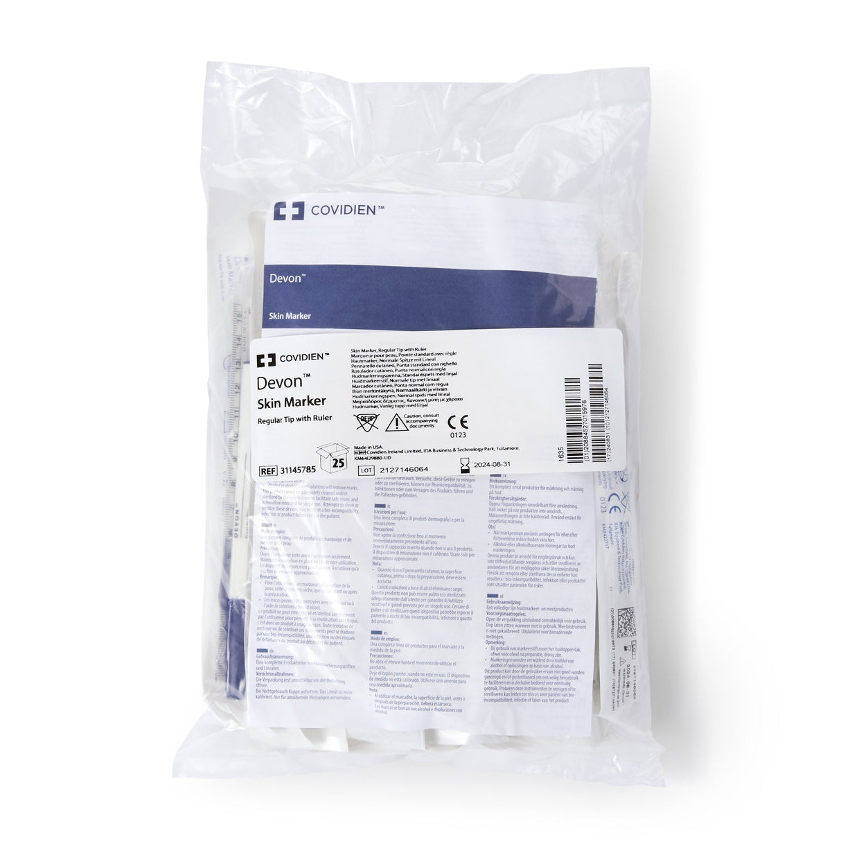 Skin Marker with Ruler Devon™ Gentian Violet Ink Sterile Full Size Regular Tip - BeHope