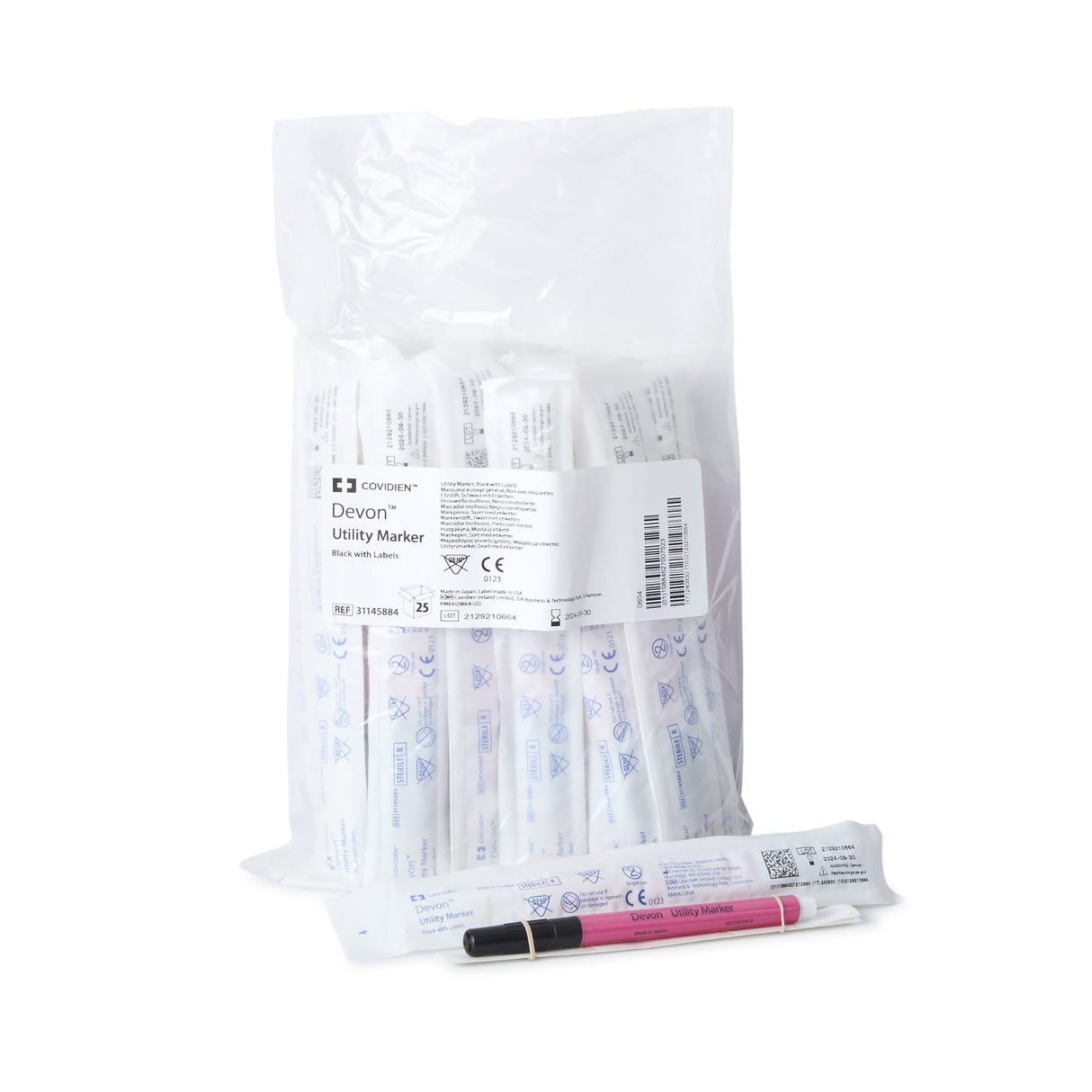 Medical Utility Marker with Labels Devon™ Permanent Black Ink Sterile Full Size Fine Tip - BeHope