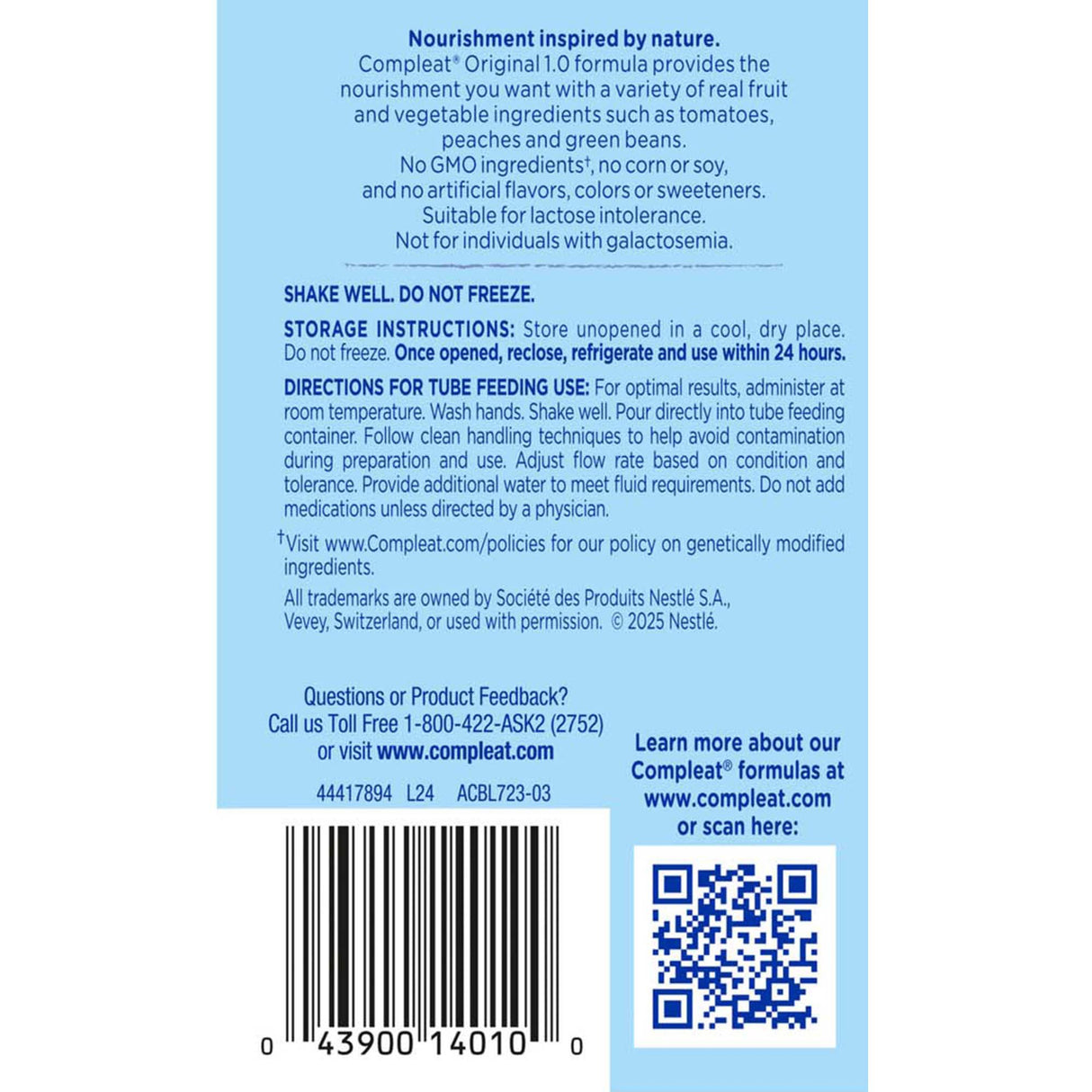 Tube Feeding Formula Compleat® Original Unflavored Liquid 8.45 oz. Reclosable Carton - BeHope