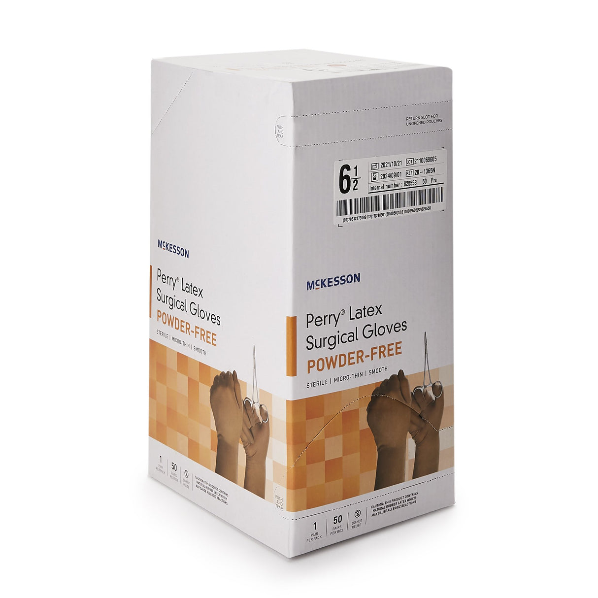 Surgical Glove McKesson Perry® Size 6.5 Sterile Latex Standard Cuff Length Smooth Brown Not Chemo Approved - BeHope