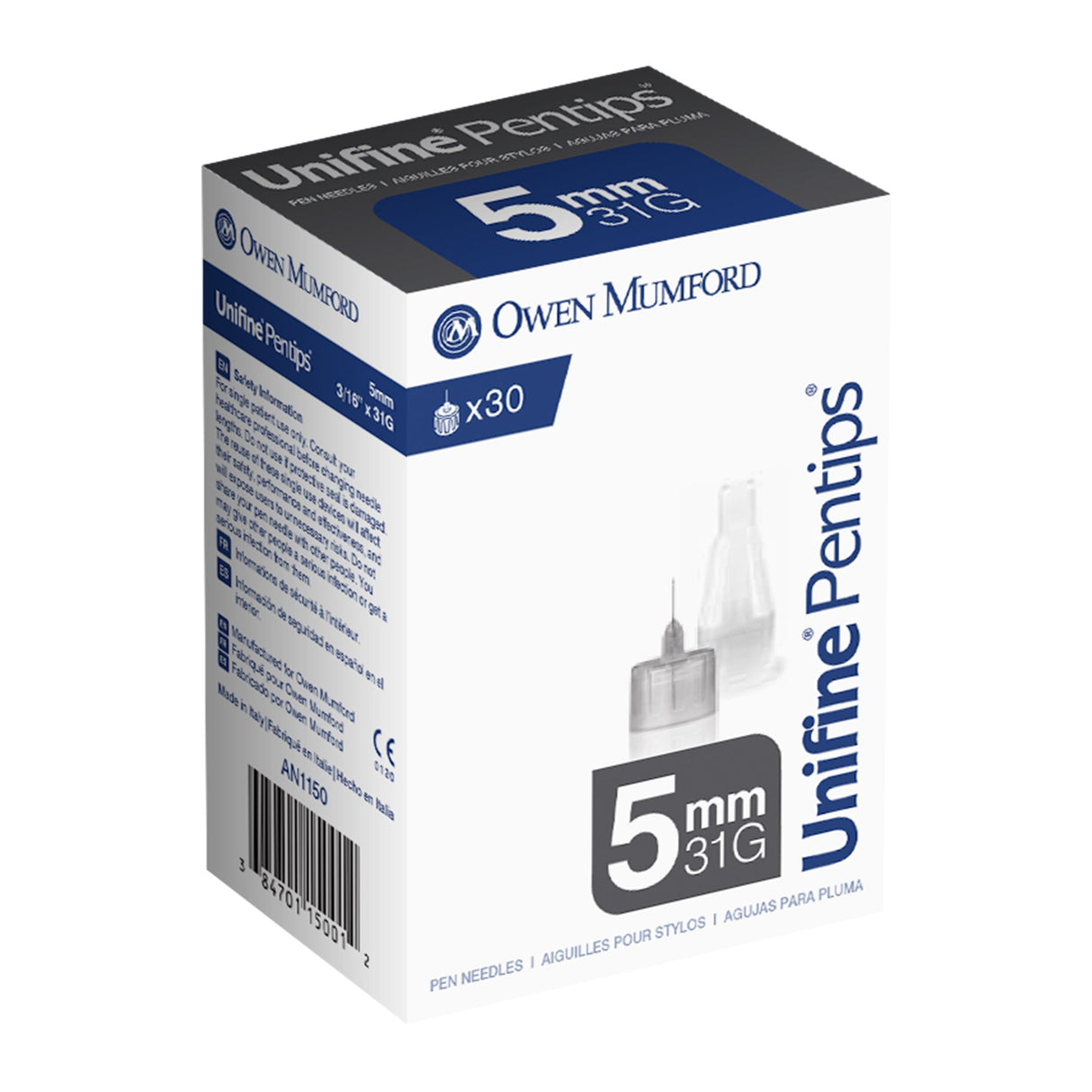 Standard Insulin Pen Needle Unifine® Pentips® 31 Gauge 5 mm Length NonSafety - BeHope