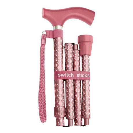 Folding Cane Switch Sticks Aluminum 32 to 37 Inch Height Rose Gold - BeHope