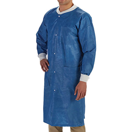 Lab Coat LabMates® Blue 2X-Large Knee Length SMS Disposable - BeHope