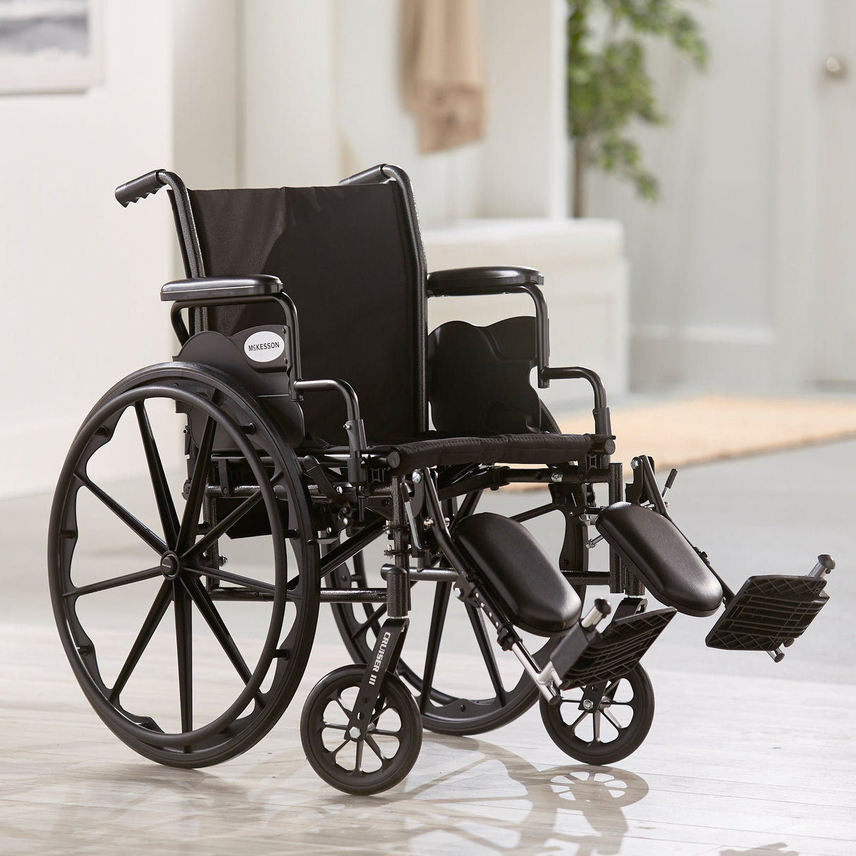 Lightweight Wheelchair McKesson Dual Axle Desk Length Arm Swing-Away Elevating Legrest Black Upholstery 20 Inch Seat Width Adult 300 lbs. Weight Capacity - BeHope