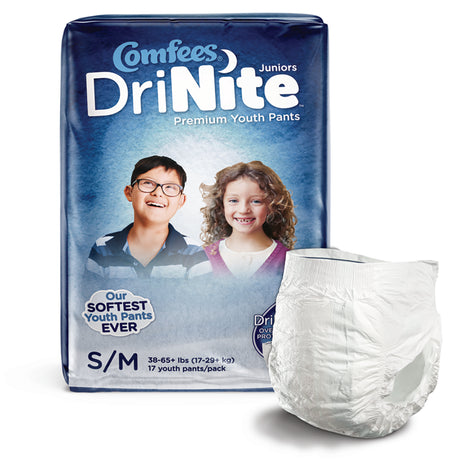 Unisex Youth Absorbent Underwear Comfees DriNite Juniors Pull On with Tear Away Seams Small / Medium Disposable Heavy Absorbency