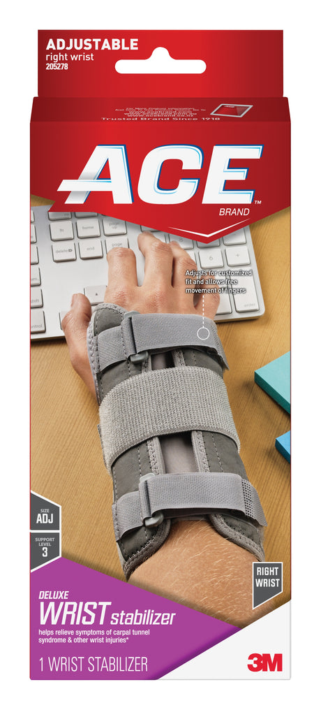 Wrist Brace 3M™ Ace™ Aluminum / Nylon / Polyester / Polypropylene / Polyurethane / Spandex Right Hand Gray One Size Fits Most - BeHope