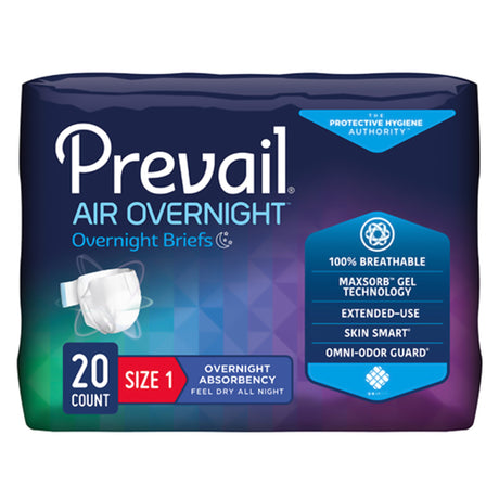 Unisex Adult Incontinence Brief Prevail Air™ Overnight Size 1 / Medium Disposable Heavy Absorbency - BeHope
