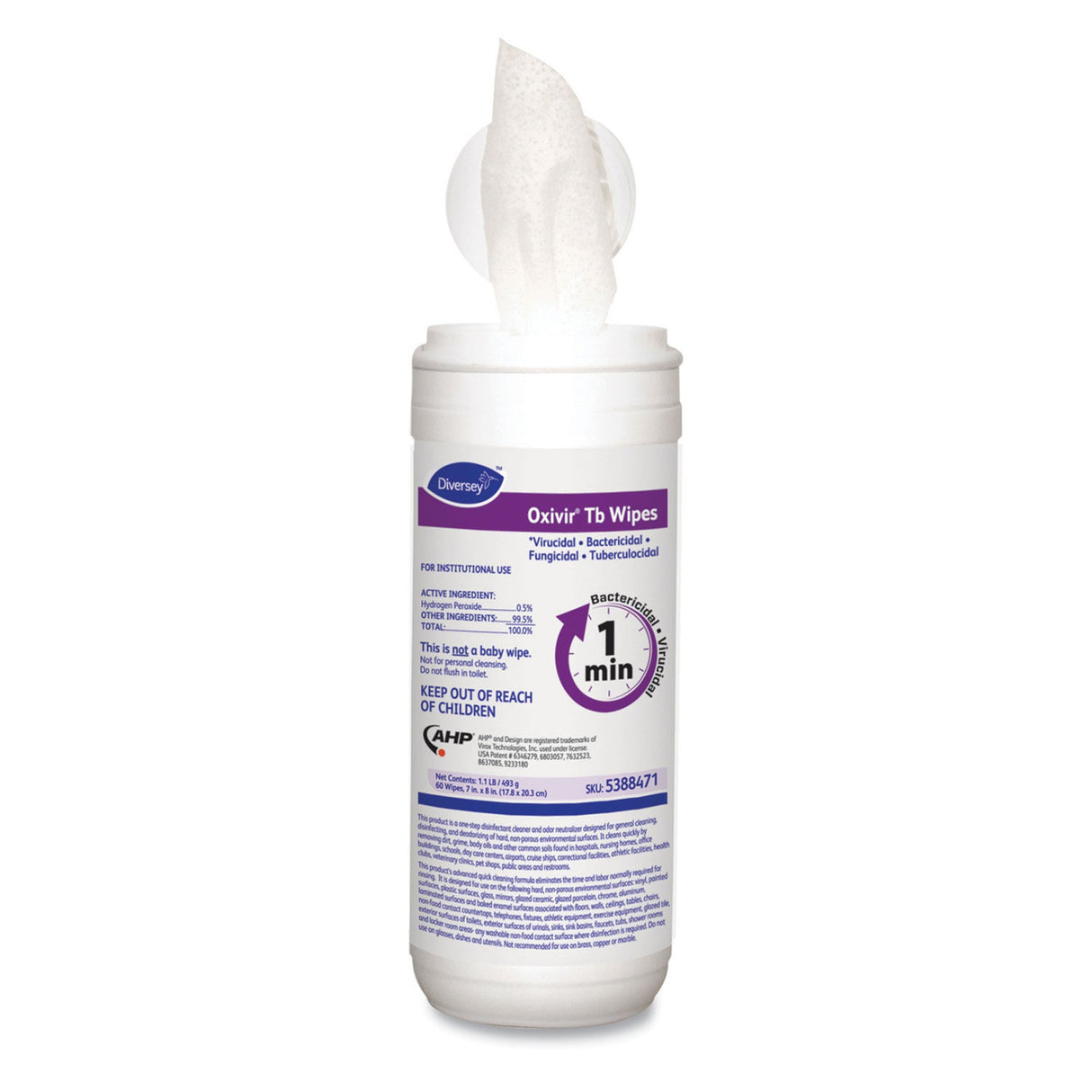 Diversey Oxivir Tb Surface Disinfectant Cleaner Premoistened Hydrogen Peroxide Based Manual Pull Wipe 60 Count Canister Unscented NonSterile