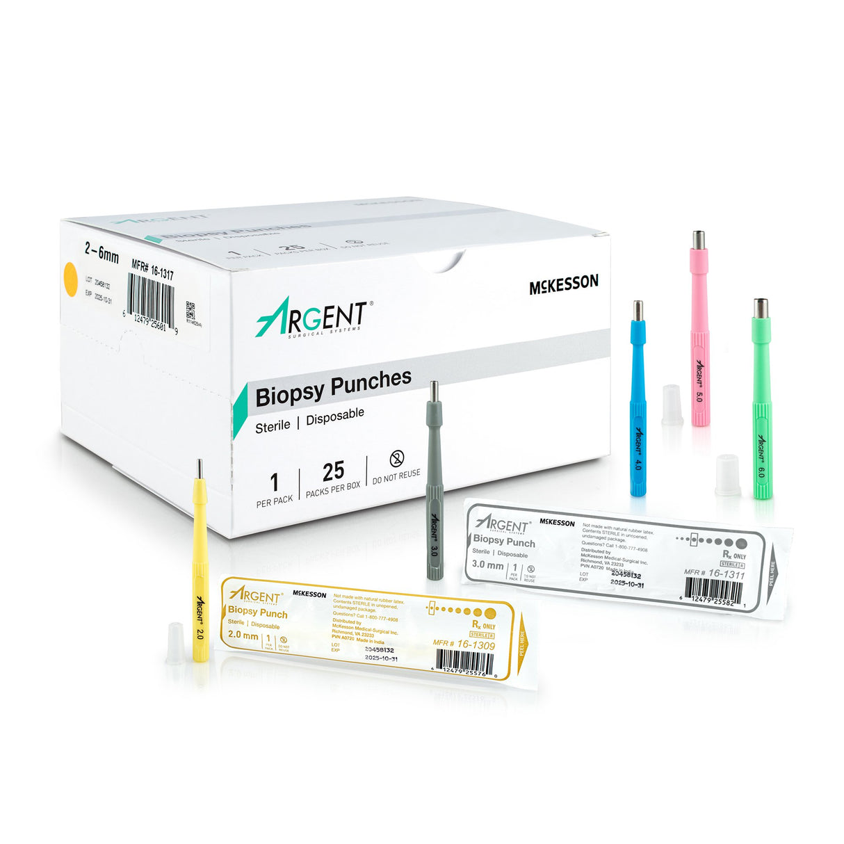 Biopsy Punch McKesson Argent™ Dermal Five 2 mm, Five 3 mm, Five 4 mm, Five 5 mm, and Five 6 mm - BeHope