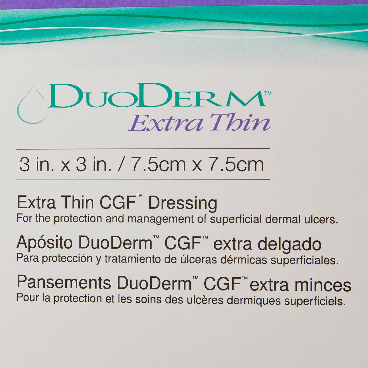 Thin Hydrocolloid Dressing DuoDERM Extra Thin CGF Film Backing 3 X 3 Inch Square Hydrocolloid / Film