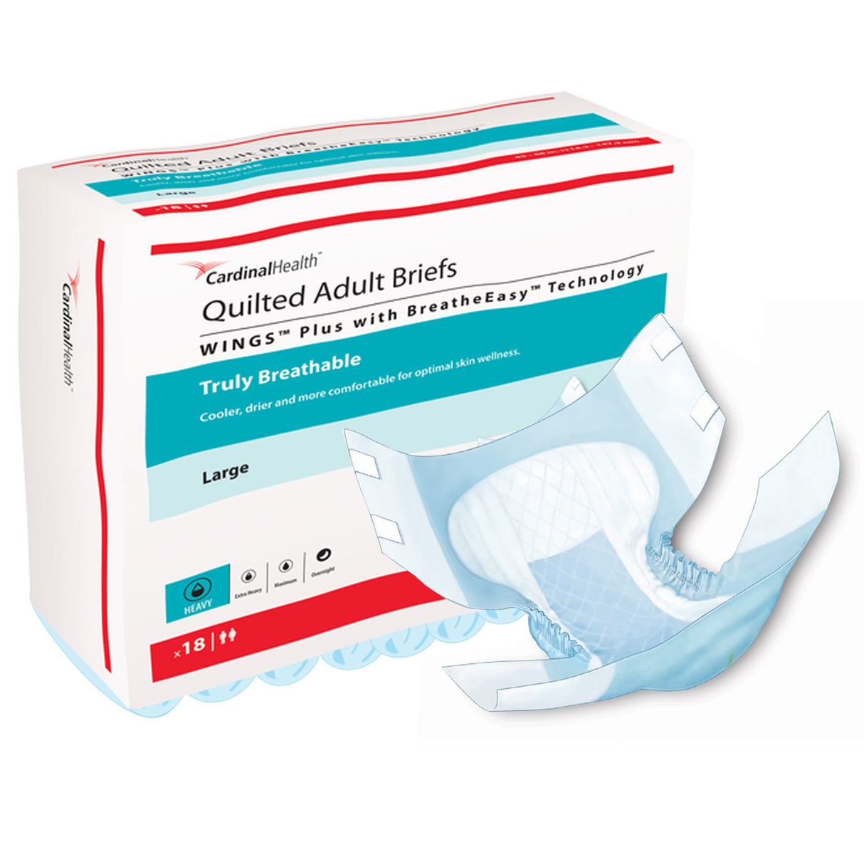 Unisex Adult Incontinence Brief Wings™ Quilted Plus with BreatheEasy™ Technology Large Disposable Heavy Absorbency - BeHope
