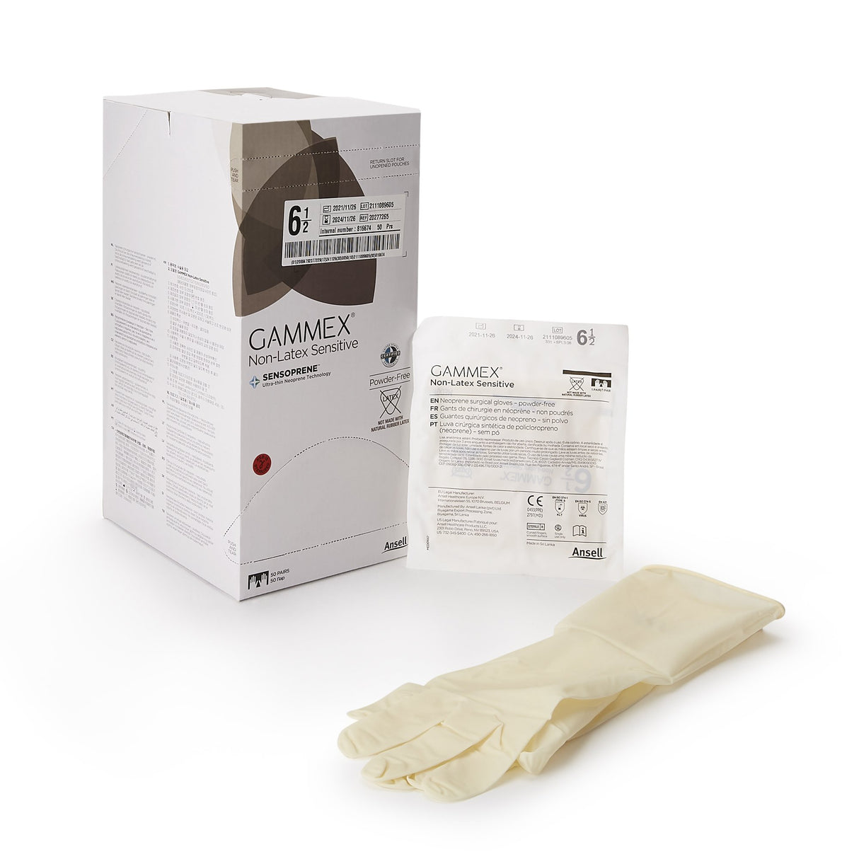 Surgical Glove GAMMEX® Non-Latex Sensitive Size 6.5 Sterile Polychloroprene Standard Cuff Length Micro-Textured Cream Chemo Tested - BeHope