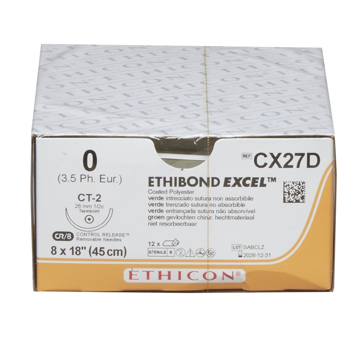 Nonabsorbable Suture with Needle Ethibond Polyester CT-2 1/2 Circle Taper Point Needle Size 0 Braided - BeHope