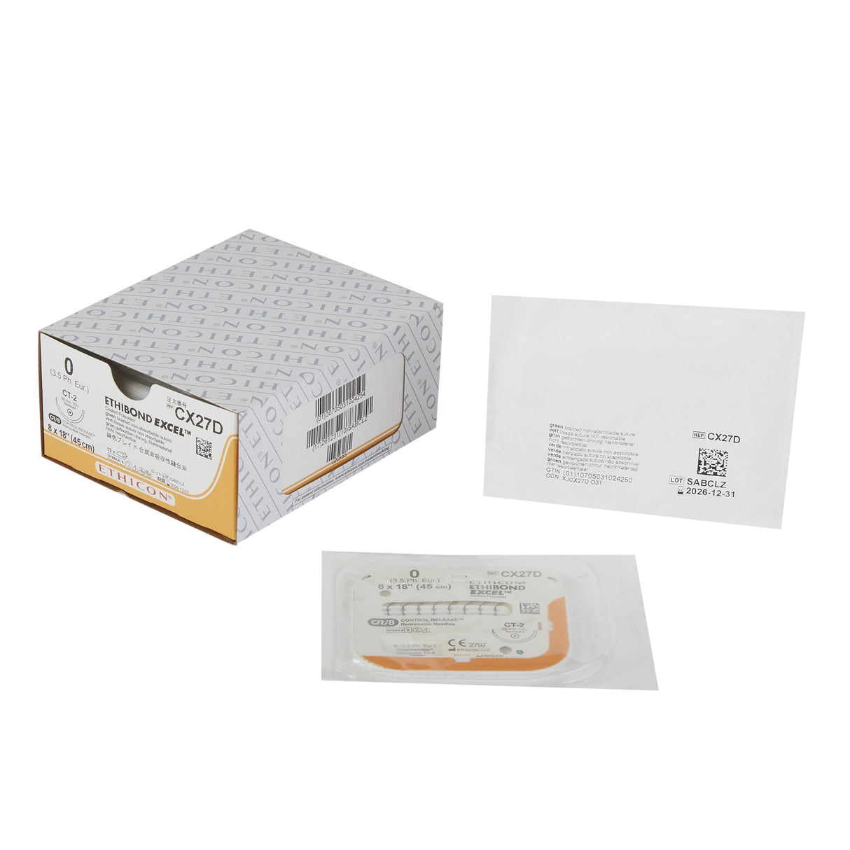 Nonabsorbable Suture with Needle Ethibond Polyester CT-2 1/2 Circle Taper Point Needle Size 0 Braided - BeHope