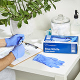 Exam Glove CareStock™ Small NonSterile Nitrile Standard Cuff Length Textured Fingertips Blue Chemo Tested - BeHope