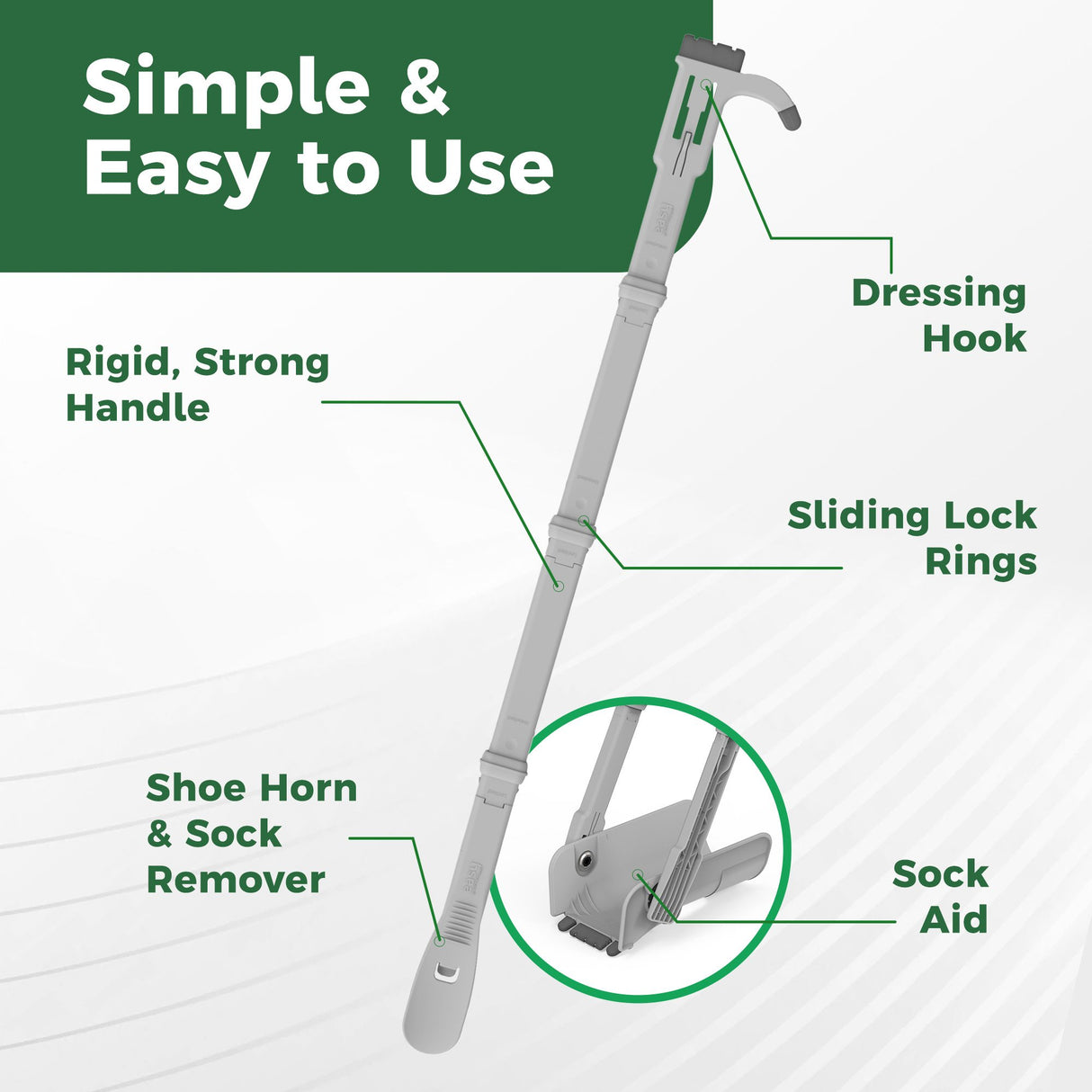Dressing Aid Stick with Extra Handles Reach Right 34 Inch Length - BeHope