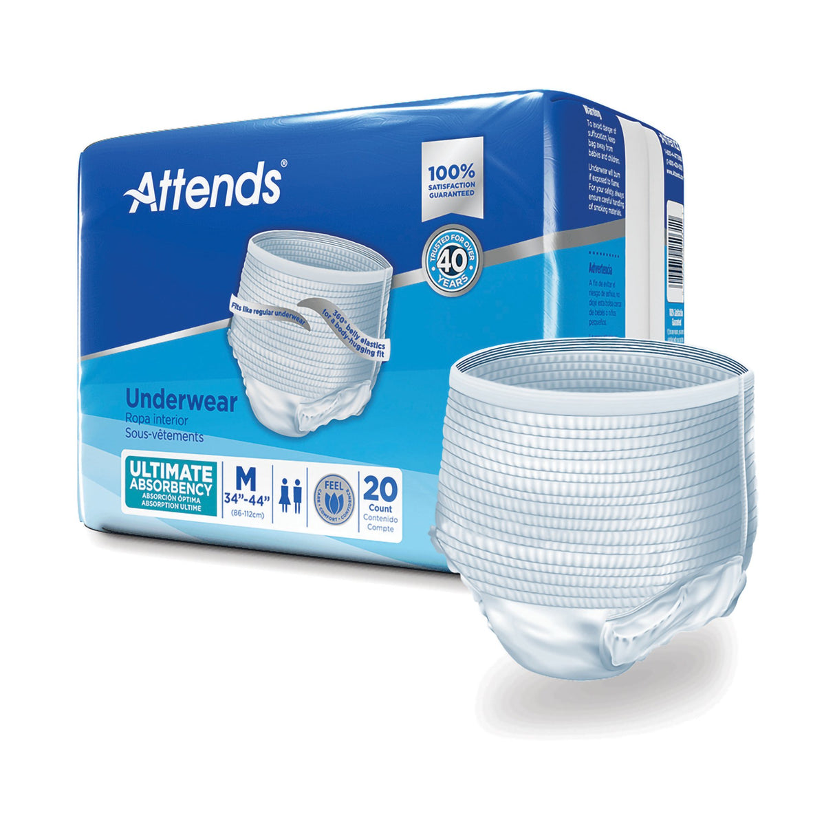 Unisex Adult Absorbent Underwear Attends Advanced Pull On with Tear Away Seams Medium Disposable Heavy Absorbency