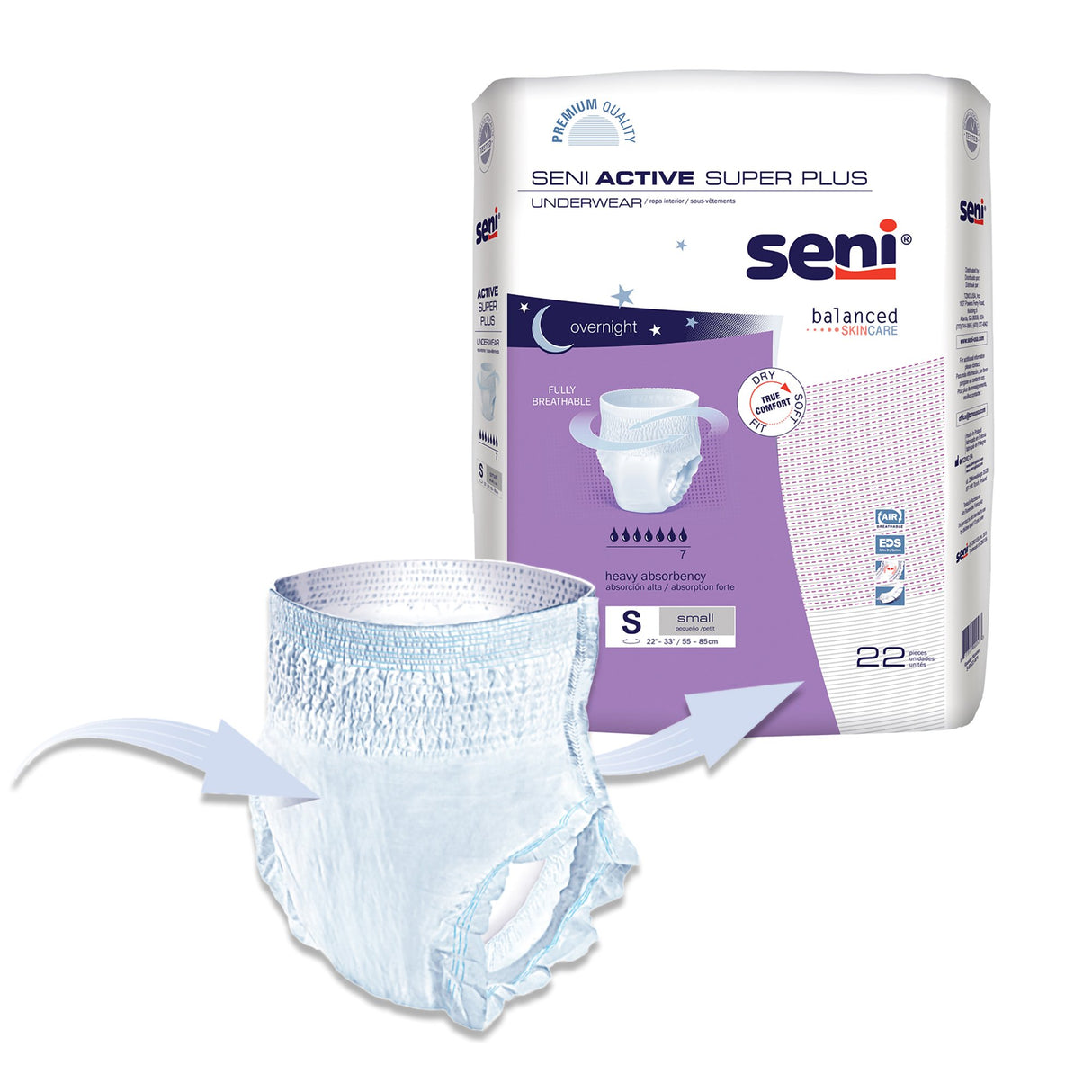Unisex Adult Absorbent Underwear Seni Active Super Plus Pull On with Tear Away Seams Small Disposable Heavy Absorbency