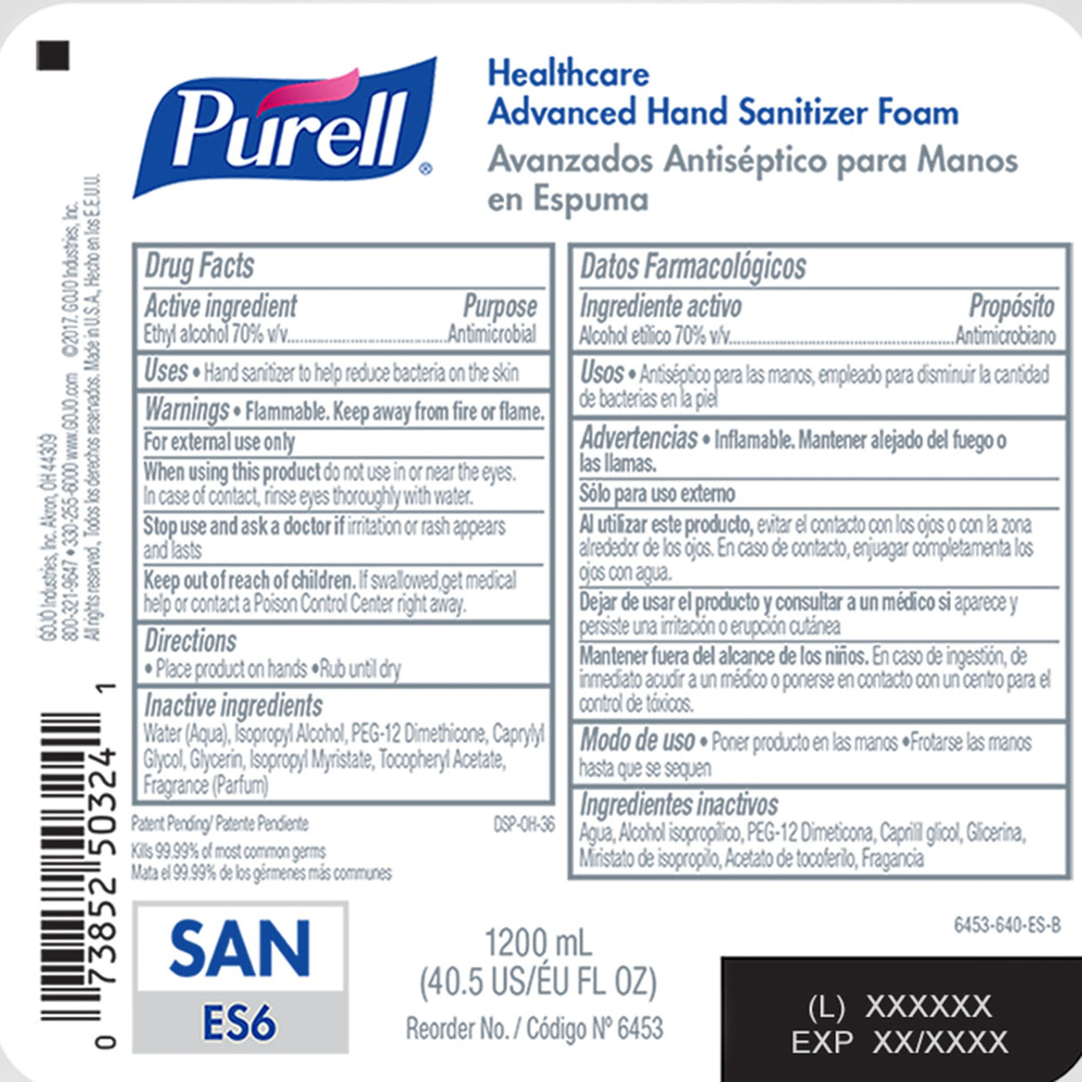 Hand Sanitizer Purell® Healthcare Advanced 1,200 mL Ethyl Alcohol Foaming Dispenser Refill Bottle - BeHope