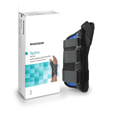 Wrist Brace with Abducted Thumb McKesson Aluminum / Foam / Spandex / Plastic Left Hand Black Small - BeHope