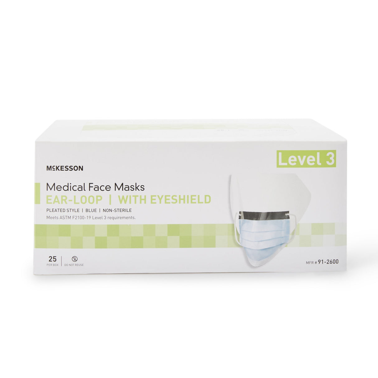 Procedure Mask with Eye Shield McKesson Anti-fog ASTM Level 3 Earloops One Size Fits Most - BeHope