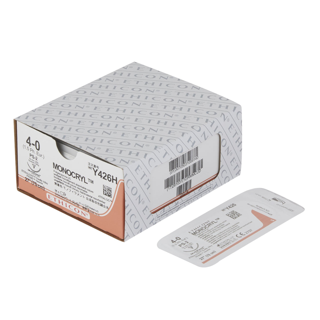 Absorbable Suture with Needle Monocryl™ Poliglecaprone PS-2 3/8 Circle Precision Reverse Cutting Needle Size 4-0 Monofilament - BeHope