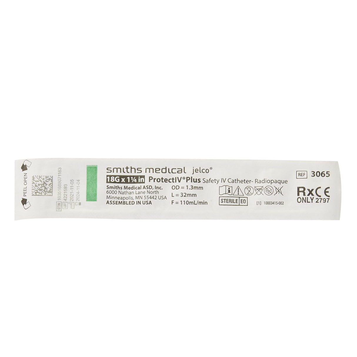 Peripheral IV Catheter Protectiv® Plus 18 Gauge 1-1/4 Inch Polyurethane Straight Hub Non Blood Control Sliding Safety - BeHope