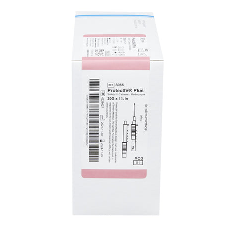 Peripheral IV Catheter Protectiv® Plus 20 Gauge 1-1/4 Inch Polyurethane Straight Hub Non Blood Control Sliding Safety - BeHope