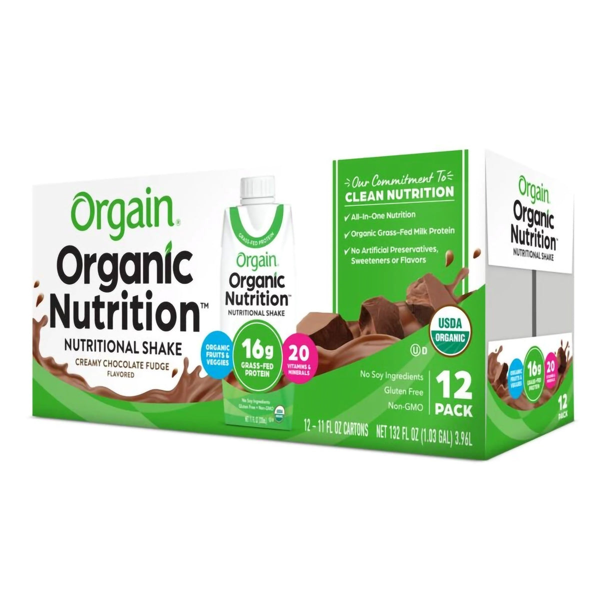 Oral Supplement Orgain Organic Nutritional Shake Creamy Chocolate Fudge Flavor Liquid 11 oz. Carton