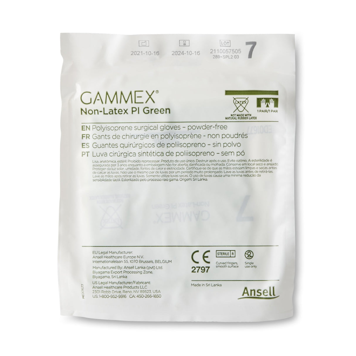 Surgical Glove GAMMEX® Non-Latex PI Green Size 7 Sterile Polyisoprene Standard Cuff Length Micro-Textured Light Green Chemo Tested - BeHope