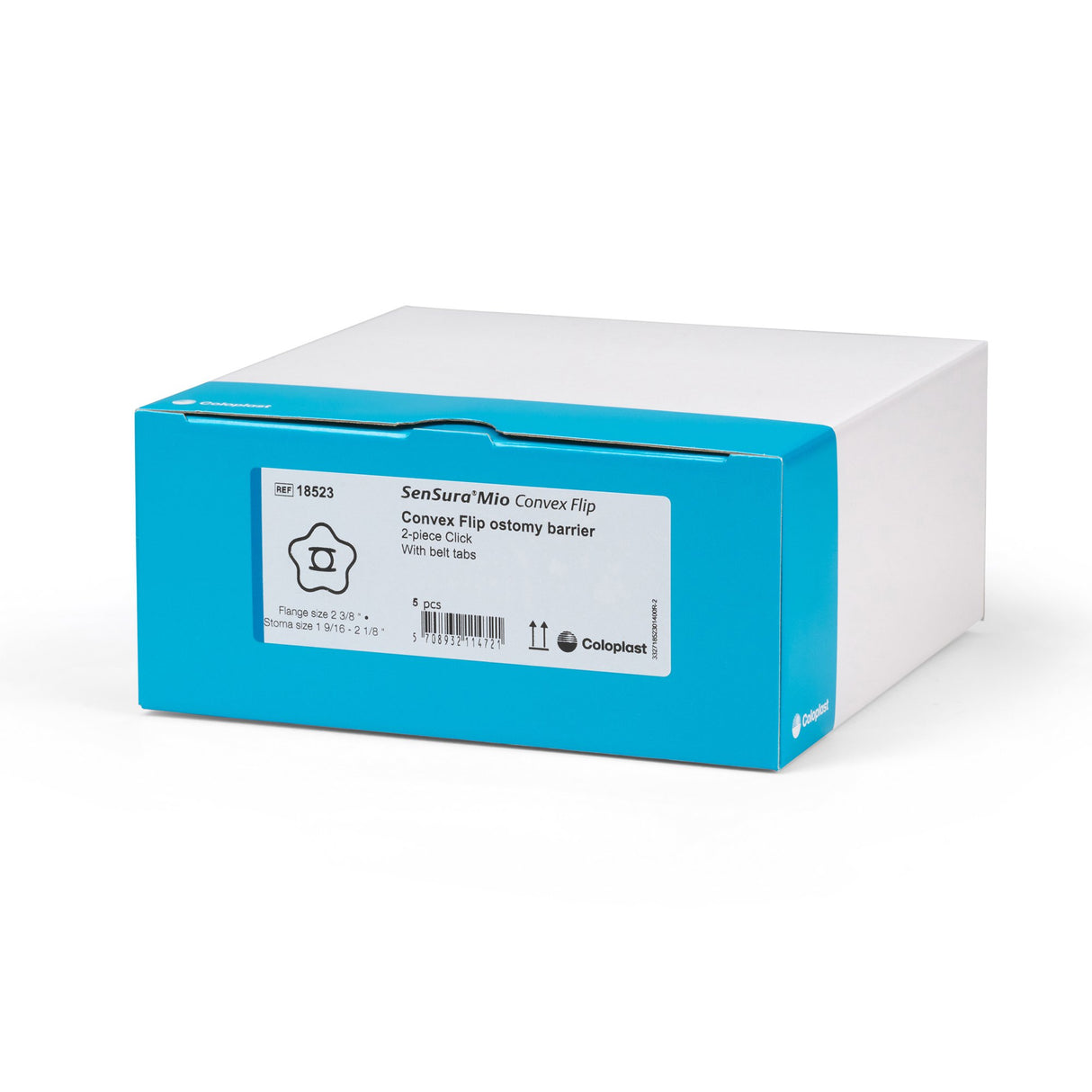 Ostomy Barrier SenSura Mio Convex Flip Precut, Extended Wear Elastic Adhesive 60 mm Flange Blue Code System 1-9/16 Inch Opening - BeHope