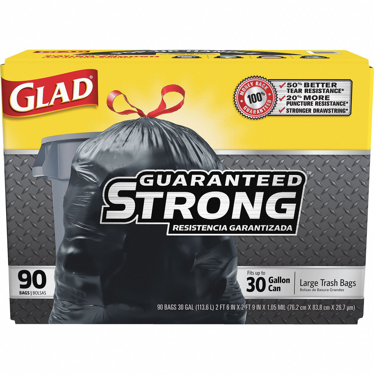 Trash Bag Glad 30 gal. Black LLDPE 1.05 mil 30 X 33 Inch Flat Pack